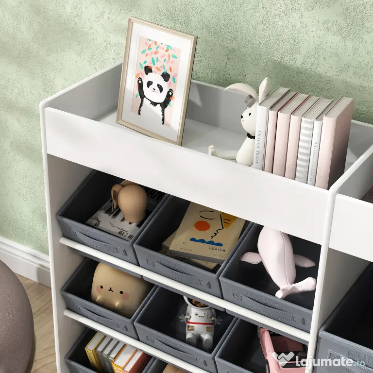 Mobilier AIYAPLAY pentru Jucării pentru Copii cu 11 Coșuri din Țesătură, Dulap și Rafturi, 105x30x80 cm, Alb | Aosom Romania