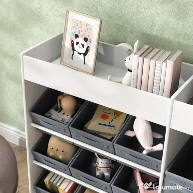 Mobilier AIYAPLAY pentru Jucării pentru Copii cu 11 Coșuri din Țesătură, Dulap și Rafturi, 105x30x80 cm, Alb | Aosom Romania