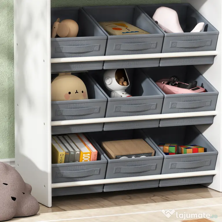 Mobilier AIYAPLAY pentru Jucării pentru Copii cu 11 Coșuri din Țesătură, Dulap și Rafturi, 105x30x80 cm, Alb | Aosom Romania