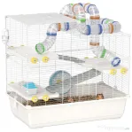 PawHut Cușcă pentru Hamsteri cu 4 Niveluri, Tuburi, Roată, 3 Uși și Tavă, 78x45x73 cm, Alb