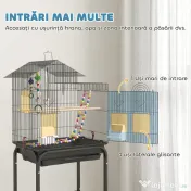 PawHut Colivie pentru Păsări cu Piedestal, Raft din Plasă și 4 Roți Pivotante, 46x36x120 cm, Negru | Aosom Romania 
