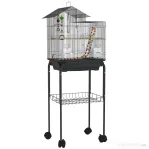 PawHut Colivie pentru Păsări cu Suport, Roți Pivotante, Raft și Accesorii, 46x36x120 cm, Negru