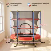 HOMCOM Trambolină pentru Copii 3-10 Ani cu Plasă de Siguranță, Suprafață Elastică cu Țevi Capitonate, Ø175x190 cm, Albastru | Aosom Romania 