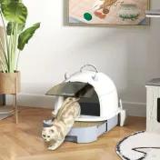 PawHut Litieră cu Capac, Tavă pentru Nisip tip Sertar cu Filtru de Carbon și Lopățică, 40,5x52x39 cm, Gri | Aosom Romania 