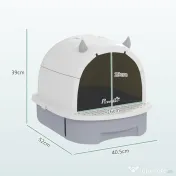 PawHut Litieră cu Capac, Tavă pentru Nisip tip Sertar cu Filtru de Carbon și Lopățică, 40,5x52x39 cm, Gri | Aosom Romania 