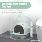 PawHut Litieră cu Capac, Tavă pentru Nisip tip Sertar cu Filtru de Carbon și Lopățică, 40,5x52x39 cm, Gri | Aosom Romania 