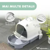PawHut Litieră cu Capac, Tavă pentru Nisip tip Sertar cu Filtru de Carbon și Lopățică, 40,5x52x39 cm, Gri | Aosom Romania 