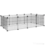 PawHut Țarc modular pentru animale cu 12 panouri de 35x35 cm și margini rotunjite, din metal și ABS, 140x70x35 cm, negru