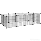 PawHut Țarc Modular pentru Animale de Companie de Talie Mică cu Panouri și Accesorii, 140x70x35 cm, Negru | Aosom Romania 