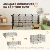 PawHut Țarc Modular pentru Animale de Companie de Talie Mică cu Panouri și Accesorii, 140x70x35 cm, Negru | Aosom Romania 
