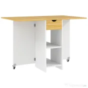 HOMCOM Masă Pliabilă, Masă Rabatabilă pentru 2-4 Persoane cu Sertar, 2 Rafturi și 2 Roți, 114,5x70x75 cm, Stejar | Aosom Romania 