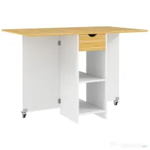 HOMCOM Masă Pliabilă, Masă Rabatabilă pentru 2-4 Persoane cu Sertar, 2 Rafturi și 2 Roți, 114,5x70x75 cm, Stejar | Aosom Romania