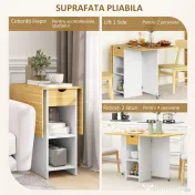 HOMCOM Masă Pliabilă, Masă Rabatabilă pentru 2-4 Persoane cu Sertar, 2 Rafturi și 2 Roți, 114,5x70x75 cm, Stejar | Aosom Romania 