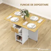 HOMCOM Masă Pliabilă, Masă Rabatabilă pentru 2-4 Persoane cu Sertar, 2 Rafturi și 2 Roți, 114,5x70x75 cm, Stejar | Aosom Romania 