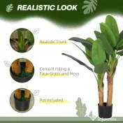 HOMCOM Plantă Artificială de Bananier cu Ghiveci, 2 Trunchiuri și 15 Frunze, Ø17x120 cm, Verde | Aosom Romania 