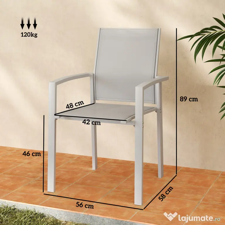 Outsunny Set de 2 Scaune de Grădină cu Cadru din Aluminiu, Plasă Respirabilă și Cotiere, 56x58x89 cm, Gri Deschis | Aosom Romania