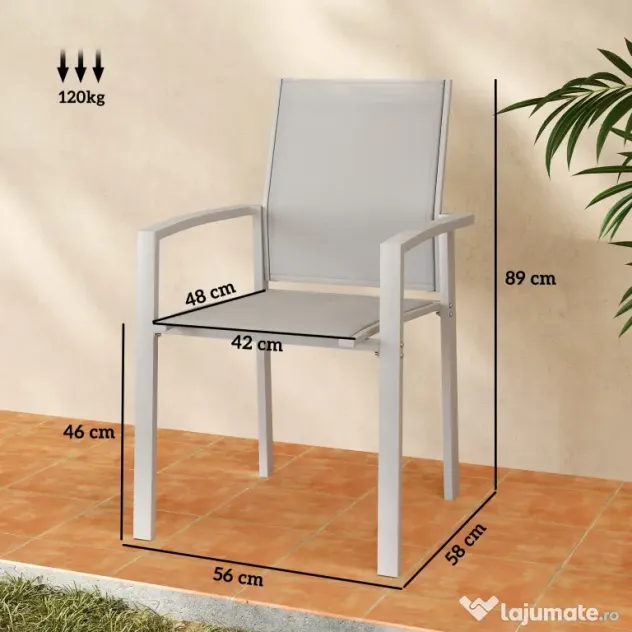 Outsunny Set de 2 Scaune de Grădină cu Cadru din Aluminiu, Plasă Respirabilă și Cotiere, 56x58x89 cm, Gri Deschis | Aosom Romania