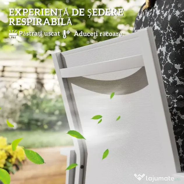 Outsunny Set de 2 Scaune de Grădină cu Cadru din Aluminiu, Plasă Respirabilă și Cotiere, 56x58x89 cm, Gri Deschis | Aosom Romania