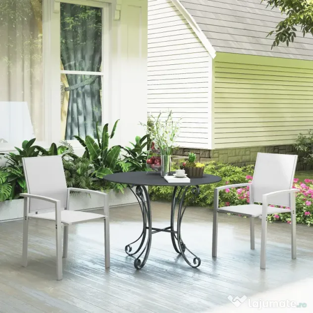 Outsunny Set de 2 Scaune de Grădină cu Cadru din Aluminiu, Plasă Respirabilă și Cotiere, 56x58x89 cm, Gri Deschis | Aosom Romania
