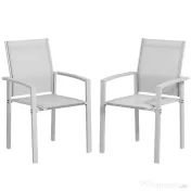 Outsunny Set de 2 Scaune de Grădină cu Cadru din Aluminiu, Plasă Respirabilă și Cotiere, 56x58x89 cm, Gri Deschis | Aosom Romania 