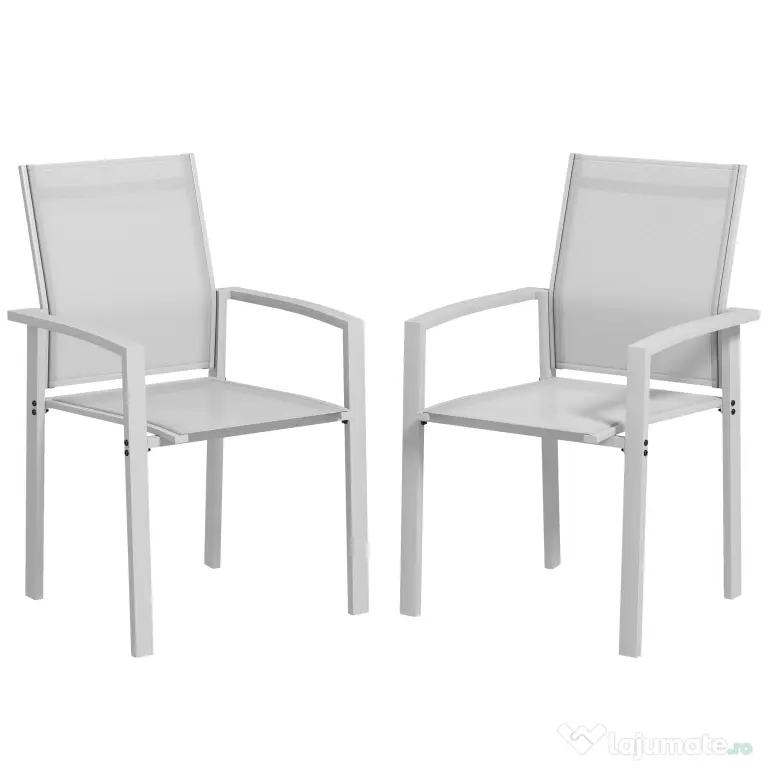 Outsunny Set de 2 Scaune de Grădină cu Cadru din Aluminiu, Plasă Respirabilă și Cotiere, 56x58x89 cm, Gri Deschis | Aosom Romania