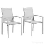Outsunny Set de 2 Scaune de Grădină cu Cadru din Aluminiu, Plasă Respirabilă și Cotiere, 56x58x89 cm, Gri Deschis