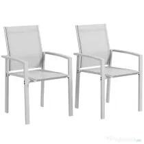 Outsunny Set de 2 Scaune de Grădină cu Cadru din Aluminiu, Plasă Respirabilă și Cotiere, 56x58x89 cm, Gri Deschis