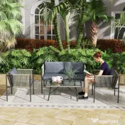 Outsunny Set de Exterior din Rattan 2 Fotolii, Canapea și Măsuță Gri | Aosom Romania