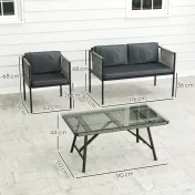 Outsunny Set de Exterior din Rattan 2 Fotolii, Canapea și Măsuță Gri | Aosom Romania