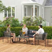 Outsunny Set de Exterior din Rattan 2 Fotolii, Canapea și Măsuță Gri | Aosom Romania