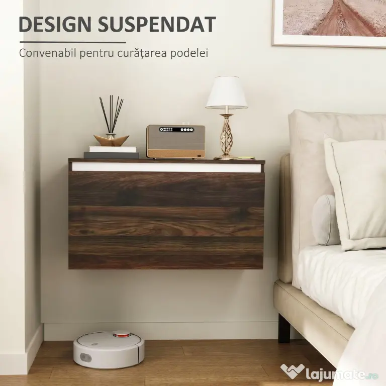 HOMCOM Noptiera Suspendată cu Montare pe Perete și Sertar de Depozitare, 80x30x45 cm, Maro | Aosom Romania