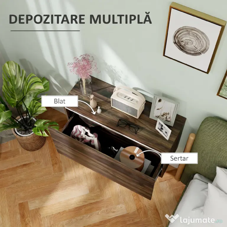 HOMCOM Noptiera Suspendată cu Montare pe Perete și Sertar de Depozitare, 80x30x45 cm, Maro | Aosom Romania
