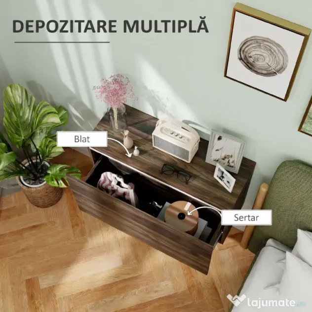 HOMCOM Noptiera Suspendată cu Montare pe Perete și Sertar de Depozitare, 80x30x45 cm, Maro | Aosom Romania