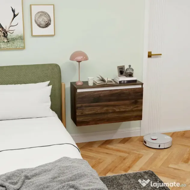 HOMCOM Noptiera Suspendată cu Montare pe Perete și Sertar de Depozitare, 80x30x45 cm, Maro | Aosom Romania