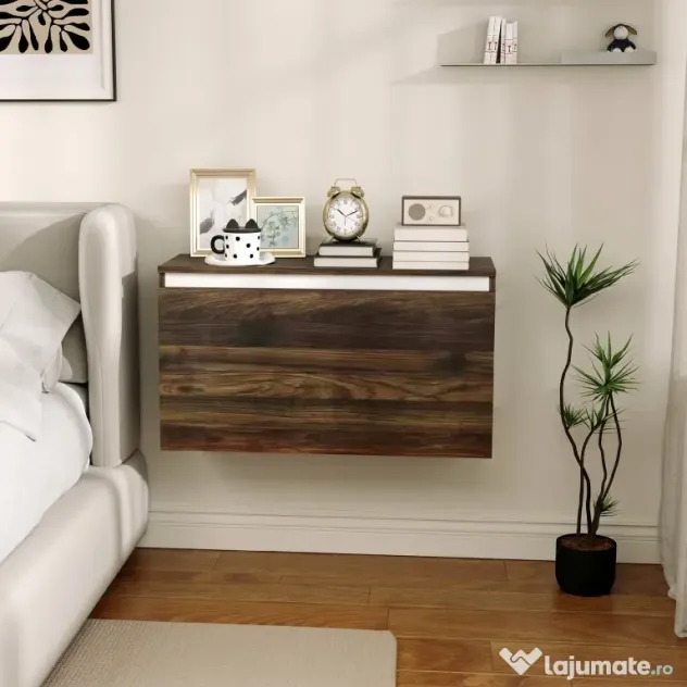 HOMCOM Noptiera Suspendată cu Montare pe Perete și Sertar de Depozitare, 80x30x45 cm, Maro | Aosom Romania