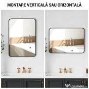 HOMCOM Oglindă de baie cu ramă metalică și agățătoare, 50x2.5x70 cm, negru | Aosom Romania