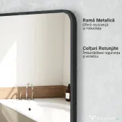 HOMCOM Oglindă de baie cu ramă metalică și agățătoare, 50x2.5x70 cm, negru | Aosom Romania