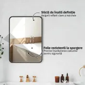 HOMCOM Oglindă de baie cu ramă metalică și agățătoare, 50x2.5x70 cm, negru | Aosom Romania