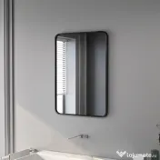 HOMCOM Oglindă de baie cu ramă metalică și agățătoare, 50x2.5x70 cm, negru | Aosom Romania