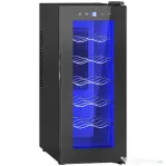 HOMCOM Frigider pentru 12 sticle cu Control Dublu al Temperaturii, Rafturi Reglabile și Iluminare, Negru
