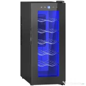 HOMCOM Frigider pentru 12 sticle cu Control Dublu al Temperaturii, Rafturi Reglabile și Iluminare, Negru 