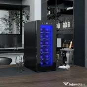 HOMCOM Frigider pentru 12 sticle cu Control Dublu al Temperaturii, Rafturi Reglabile și Iluminare, Negru 