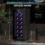 HOMCOM Frigider pentru 12 sticle cu Control Dublu al Temperaturii, Rafturi Reglabile și Iluminare, Negru 