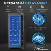 HOMCOM Frigider pentru 12 sticle cu Control Dublu al Temperaturii, Rafturi Reglabile și Iluminare, Negru 
