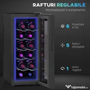 HOMCOM Frigider pentru 12 sticle cu Control Dublu al Temperaturii, Rafturi Reglabile și Iluminare, Negru 