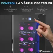 HOMCOM Frigider pentru 12 sticle cu Control Dublu al Temperaturii, Rafturi Reglabile și Iluminare, Negru 
