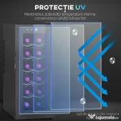 HOMCOM Frigider pentru 12 sticle cu Control Dublu al Temperaturii, Rafturi Reglabile și Iluminare, Negru 