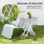 Outsunny Măsuță de Cafea Pliabilă, Reglabilă pe Înălțime și Portabilă, cu Blat HDPE și Cadru Metalic, 76x50x74 cm, Alb | Aosom Romania 