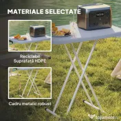 Outsunny Măsuță de Cafea Pliabilă, Reglabilă pe Înălțime și Portabilă, cu Blat HDPE și Cadru Metalic, 76x50x74 cm, Alb | Aosom Romania 
