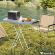 Outsunny Măsuță de Cafea Pliabilă, Reglabilă pe Înălțime și Portabilă, cu Blat HDPE și Cadru Metalic, 76x50x74 cm, Alb | Aosom Romania 